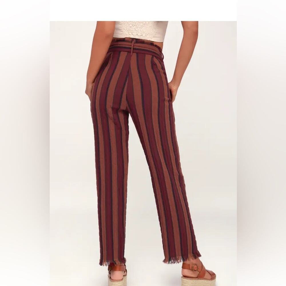 NWT Lulu’s Cotton Renfroe Burgundy Striped Pants Women’s Size Small - Picture 2 of 10